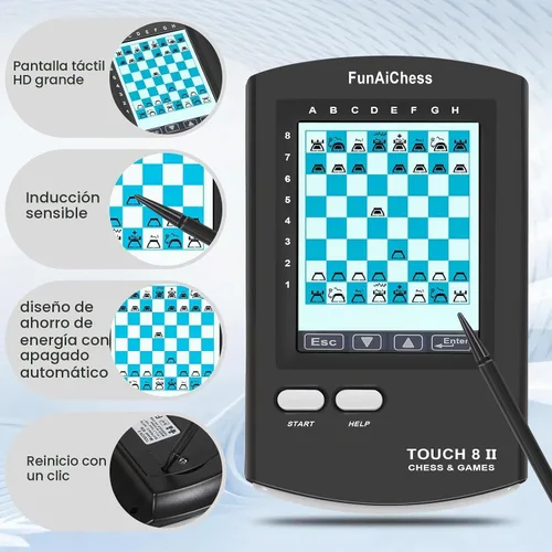 Vista 7 de Tablero de ajedrez electrónico de mano 8 en 1, juego de ajedrez electrónico portátil para adultos, niños y principiantes, aprenden y viajan con Negro