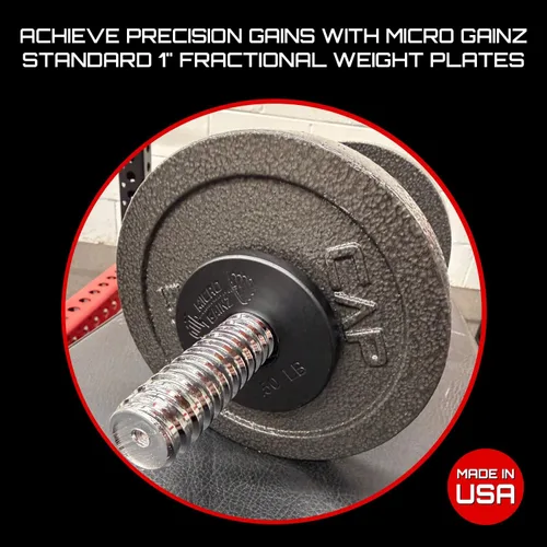 Vista 3 de Micro Gainz Placas de peso fraccionarias estándar de 1 pulgada con orificio central de 8 piezas con bolsa, diseñadas para mancuernas y barras