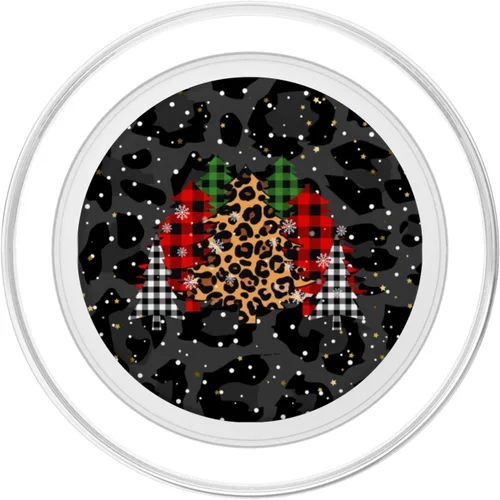 Vista 2 de Árboles de Navidad con estampado de leopardo negro y cuadros PopSockets MagSafe PopGrip para iPhone