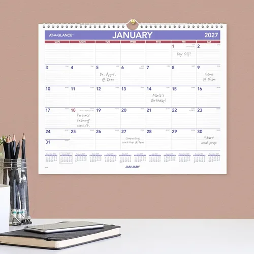 Vista 3 de AT-A-GLANCE Calendario de pared 2027, mensual, planificador de 15 x 12 pulgadas, bloques diarios a rayas (PM82827)