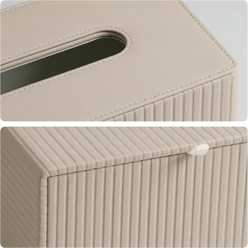 Vista 5 de Funda de Caja de Pañuelos de Cuero PU para Caja de 120 (3 Capas)/160 (2 Capas) Pañuelos, Soporte de Caja de Pañuelos Rectangular para Baño Rayas