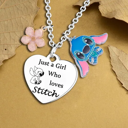 Vista 4 de Collar de puntada, regalos para niñas, decoración de cumpleaños, regalos para hija, amigos, regalos de Just A Girl Who Loves Stitch Girls Jewellery