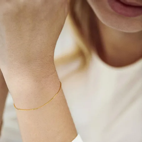 Vista 3 de BENEIGE Pulsera para mujer chapada en oro de 14 quilates, clip de papel satélite, bola ovalada, caja de cable, cadena de eslabones en capas