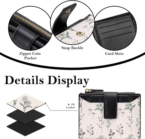 Vista 4 de BIAOTIE Cartera pequeña de piel para mujer, con bolsillo plegable, con bloqueo RFID, tarjetero de crédito, lindo bolso con bolsillo para monedas