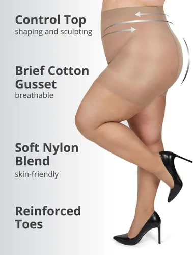 Vista 3 de MeMoi Medias energizantes de talla grande con control de curvas para mujer, medias semiopacas, medias ligeras para mujer Beige (City Beige)