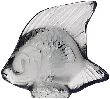 Vista 2 de Lalique Escultura de pescado gris cristal