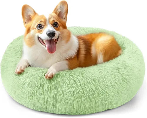 Vista 40 de Hoewina - Cama redonda, calmante, en forma de rosquilla, lavable, esponjosa para interiores, perros y gatos pequeños y medianos, negro, 20 pulgadas