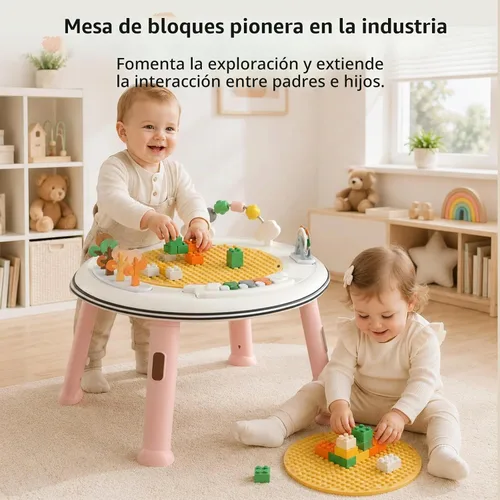 Vista 7 de Andador de bebé 5 en 1 con ruedas, gorila, andador de empuje y mesa de Rosa claro
