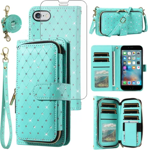 Vista 135 de Funda para teléfono iPhone 6 6S con cremallera y protector de pantalla con protector de pantalla, correa de cordón cruzado, ranura para iPhone 6 Six