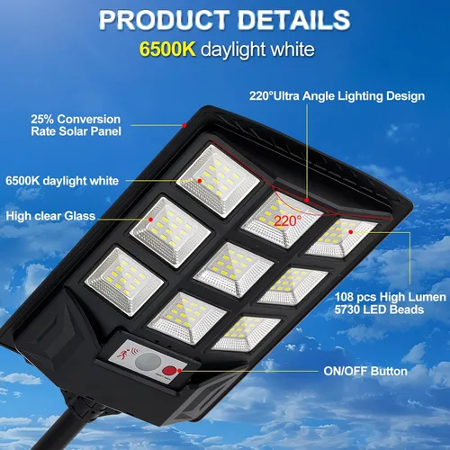 Vista 6 de FEIERYA Luces solares para exteriores, IP66, impermeables, con sensor de movimiento y control remoto, luz de seguridad de 6500 K del atardecer al
