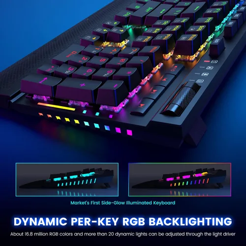 Vista 2 de RisoPhy PRO RGB - Teclado mecánico para juegos, iluminación RGB por tecla, teclas macro y controles dedicados de medios, reposamuñecas desmontable