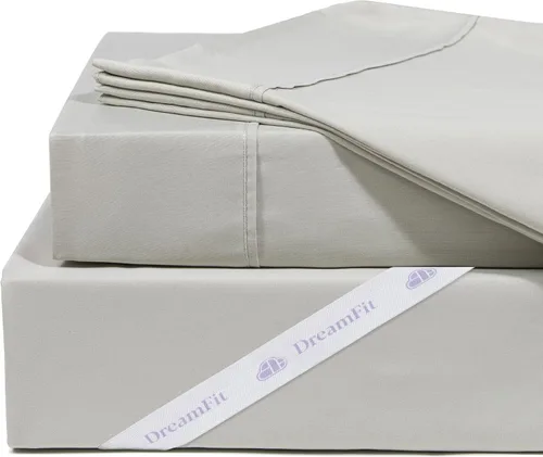 Vista 9 de DreamFit DreamCool Juego de sábanas 100% algodón Pima con tiras elásticas en las esquinas, 20 pulgadas de bolsillo extraprofundo, fabricadas en EE.