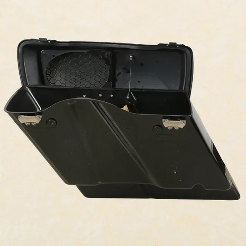 Vista 5 de Alforjas rígidas estiradas de 5 pulgadas con tapas de altavoz de 6 x 9 pulgadas+soportes de conversión cromados para Harley Davidson modelos Softail