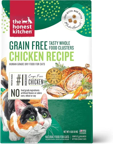 Vista 10 de The Honest Kitchen Clusters de comida para gatos de grado humano de comida entera sin granos de pollo seco, bolsa de prueba de 1 libra