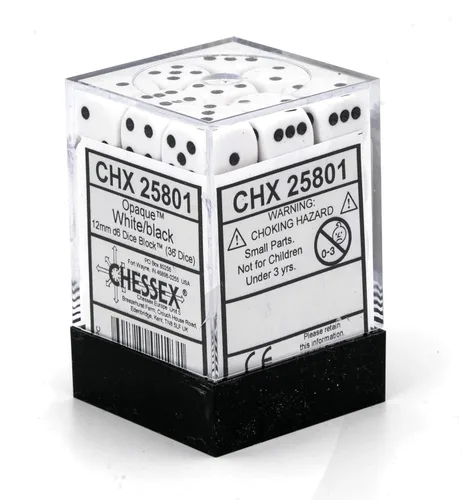 Vista 2 de Chessex CHX25801 Dice-Opaque: 36D6 Blanco/Negro Set, Pequeño (0.394 in - 0.551 in)