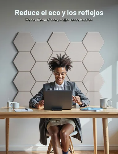 Vista 7 de Paneles de pared acústicos hexagonales autoadhesivos, paquete de 12 azulejos absorbentes de sonido para paredes y puertas, panel interior decorativo