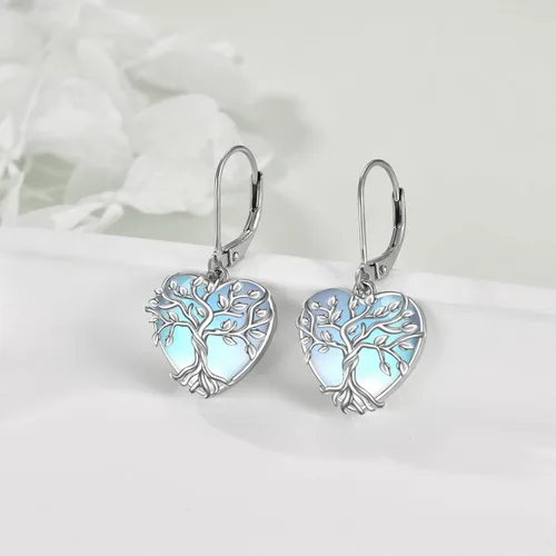 Vista 230 de Aretes colgantes con forma de lágrima de filigrana de piedra lunar de plata de ley 925 con cierre de palanca para mujer, regalos de joyería