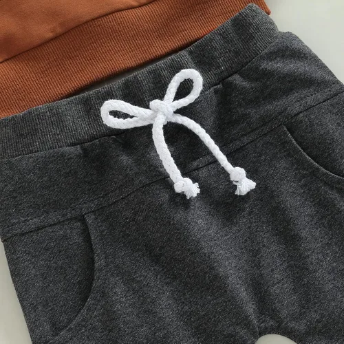 Vista 5 de Conjunto de 2 piezas de sudadera de manga larga con cuello redondo y pantalones casuales para bebés y niños pequeños