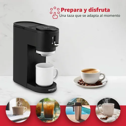 Vista 7 de Holstein Housewares Cafetera 2 en 1 de una sola porción, doble preparación, compatible con cápsulas K-Cup y café molido, filtro reutilizable Negro