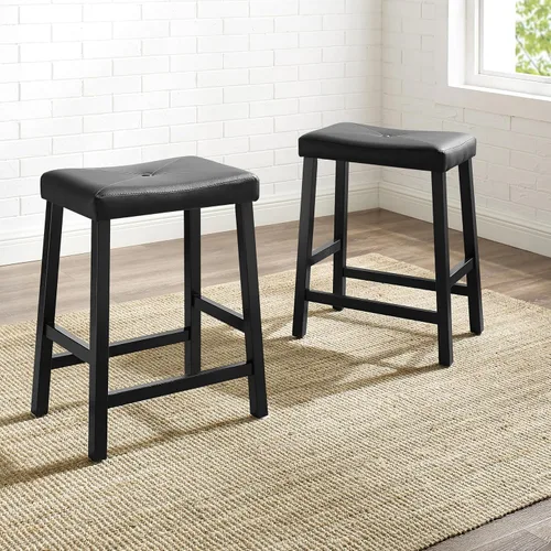 Vista 2 de Crosley Furniture Juego de 2 taburetes de bar tapizados con altura de mostrador, color negro, 24 pulgadas