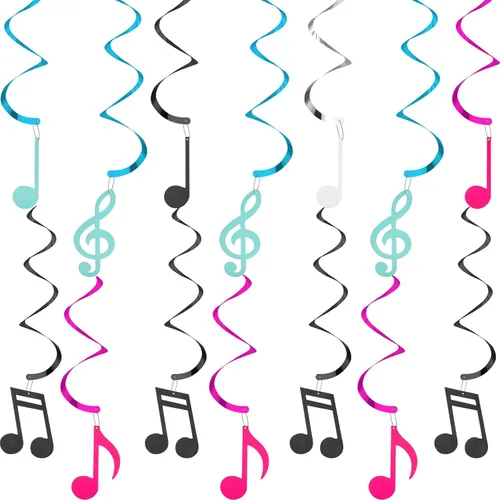 Vista 8 de Zonon 25 piezas de notas musicales colgantes, espiral, papel de aluminio musical, decoración de fiesta, espiral, recortado, para boda, baby shower
