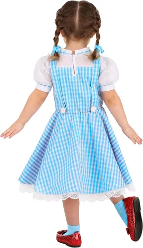 Vista 5 de Toddler Wizard of Oz Dorothy Costume for Girls, Blue Dress & Hair Bow Ties, Blue Checked Gingham Fairytale Dress