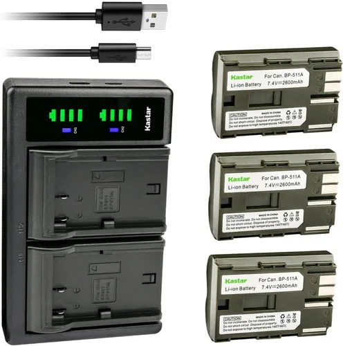 Vista 6 de Kastar Cargador de batería USB LTD2 - Reemplazo para Canon BP-511A, BP-512A, BP-522, CB-5L, CG-580, BG-E2N