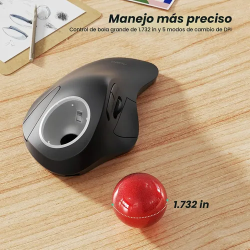 Vista 4 de Nulea M505B Ratón Trackball Inalámbrico, Ratón Ergonómico Recargable RGB Rollerball, Control Fácil con Dedo Índice con 5 DPI Ajustables, Conexión
