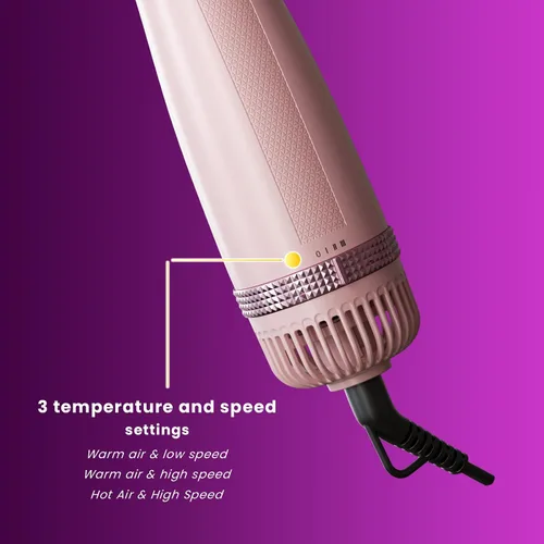 Vista 5 de Cepillo secador de pelo, giratorio 3 en 1 con 3 cabezales para secar peinado, voluminizar, rizar, elegante en un solo paso para cabello largo, 3 Rosa