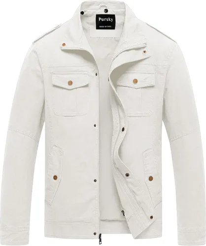 Vista 19 de Pursky Chaqueta Militar de Hombre Chaqueta de Algodón Lavado Casual con Capucha de Lienzo Abrigo de Otoño