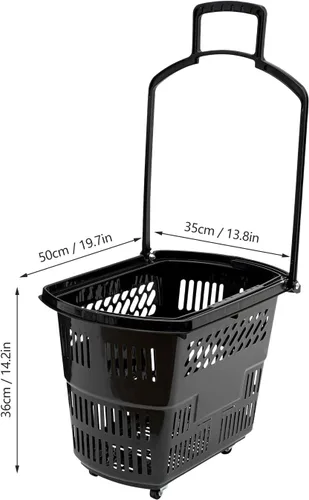 Vista 2 de Carrito de compras de 6 piezas, 35L/9.2 galones grande de plástico negro con 4 ruedas y asa, cesta de compras portátil independiente