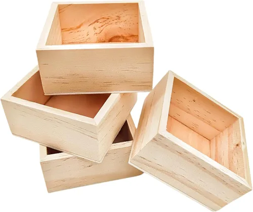 Vista 4 de Anktily 4 Pack Cajas Organizadoras de Almacenamiento de Madera para Manualidades Sin Acabar, Caja de Madera Cuadrada Pequeña de 3 x 3 x 1.6
