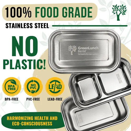 Vista 5 de GreenLunch Bento Caja Bento de Acero Inoxidable, Lonchera Libre de BPA con Compartimentos para Snacks, Contenedores de Lonchera Resistentes a