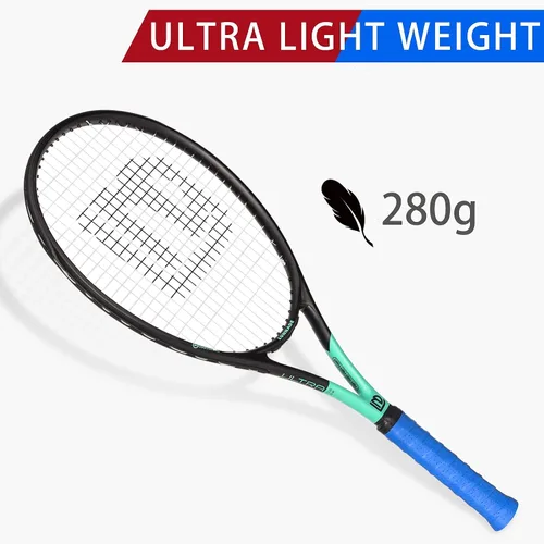 Vista 4 de Raqueta de tenis para adultos de 27 pulgadas, raqueta de tenis de fibra de carbono a prueba de golpes, ligera, pre-cordada y con empuñadura