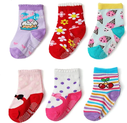 Vista 7 de Fly love Paquete de 12 calcetines antideslizantes para bebés y niñas pequeñas, con suela de algodón