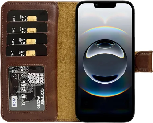 Vista 46 de HARDISTON Funda de piel auténtica de alta calidad hecha a mano para iPhone 7/8 / SE doble folio tarjetero - Funda magnética desmontable - Soporte