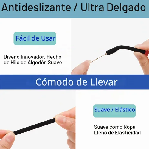 Vista 3 de Cojín de oreja para lentes de longitud más larga con algodón de punto suave, agarre elástico antideslizante para gafas, puntas de patillas de lentes