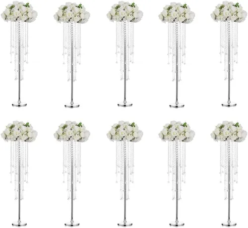 Vista 12 de Jarrones de boda altos Inweder para centros de mesa: dorado, 39.4 pulgadas, 2 piezas Chandelier Crystal Design, Centerpiece Table Decorations