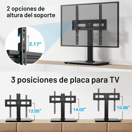 Vista 3 de PERLESMITH - Soporte universal para TV de mesa para televisores LCD LED OLED 4K de pantalla plana de 32 a 65 pulgadas - Soporte de TV de altura