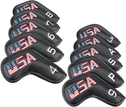 Vista 2 de Cubiertas de cabeza de cuña de hierro para club de golf de Estados Unidos de cuero negro para todas