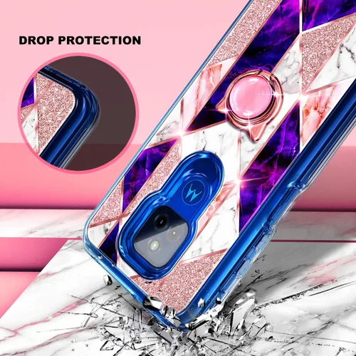 Vista 2 de NGB Supremacy Funda para Moto G Play 2021 con protector de pantalla de vidrio templado (cobertura máxima) soporte de anillo/correa de muñeca, ajuste