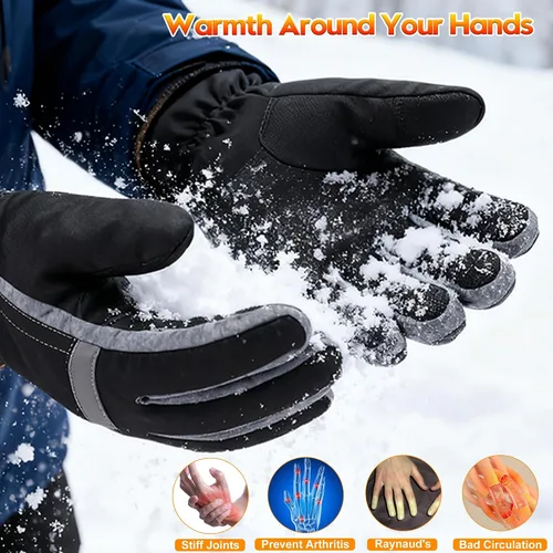 Vista 7 de SVPRO Guantes térmicos para hombres y mujeres, guantes de invierno de caza con calefacción, guantes de esquí eléctricos y guantes de snowboard