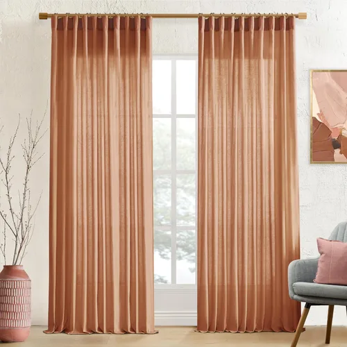 Vista 90 de XTMYI - Cortinas transparentes de 54 pulgadas de largo, juego de 2 paneles para baño, cortinas cortas de lino y algodón con semi privacidad
