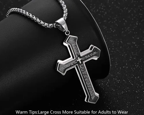 Vista 4 de Rehoboth Collar con colgante de cruz de oración del señor de acero inoxidable para hombre y mujer, colgante grande y cadena fuerte, 24 pulgadas