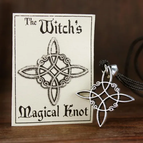 Vista 2 de Collar con colgante Wiccan con nudo de brujas celtas de peltre