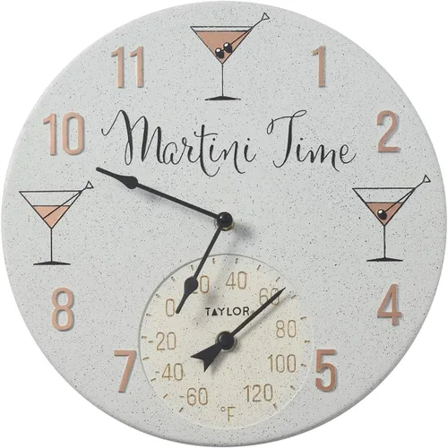 Vista 9 de Taylor Bourbon Barrel - Reloj y termómetro de poliresina para interiores y exteriores, decoración del hogar para jardín, patio, piscina y áreas