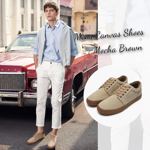 Vista 2 de BENPAO Zapatos casuales blancos para hombre, zapatillas de deporte de moda negras para hombres, zapatos de lona con cordones