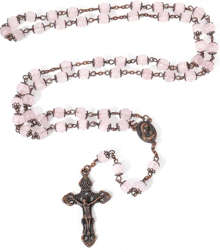 Vista 3 de Nazareth Store Rosario de diseño vintage con cuentas de piedra natural, collar de 0.315 in, medalla de suelo santo y cruz crucifijo rosarios