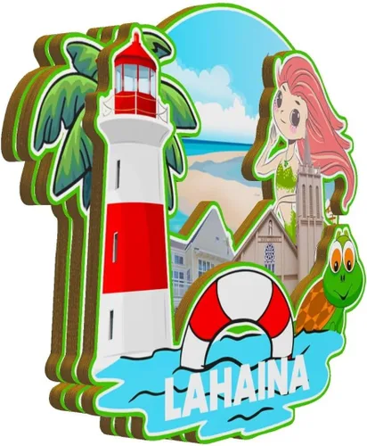 Vista 2 de Lahaina - Imán de madera para nevera, diseño de Hawaii, Estados Unidos, 3137