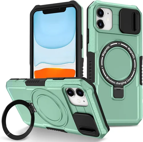 Vista 121 de Funda magnética para iPhone 11, soporte de anillo con ventana corrediza, funda protectora mate a prueba de golpes para iPhone 11 6.1, fundas